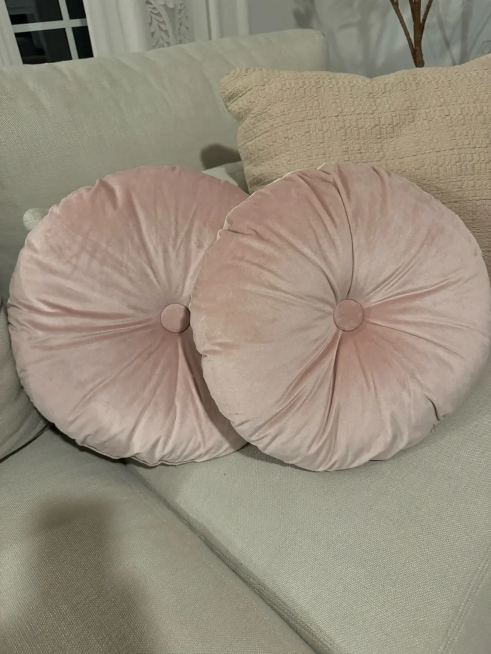 2/ KRANSBORRE Light Pink Velvet Round Plush Accent Throw Pillow Cushion 16